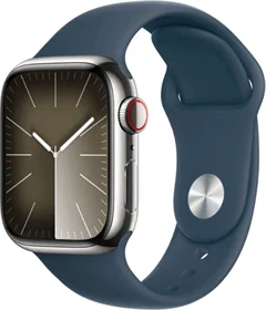 יבואן רשמי-שעון חכם Apple Watch Series 9 45mm Stainless Steel Case Rubber Sport Band GPS + Cellular